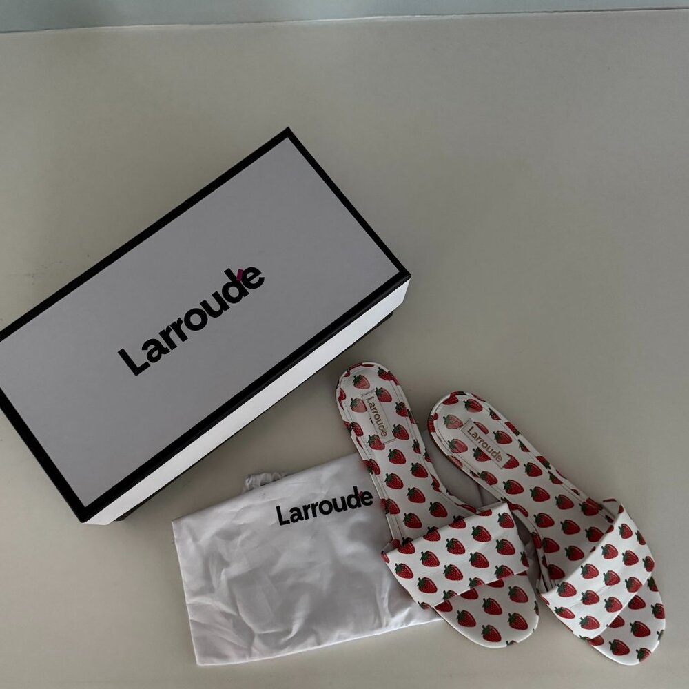 Larroude Ive White Strawberry Mule Sandals - Picture 2 of 6